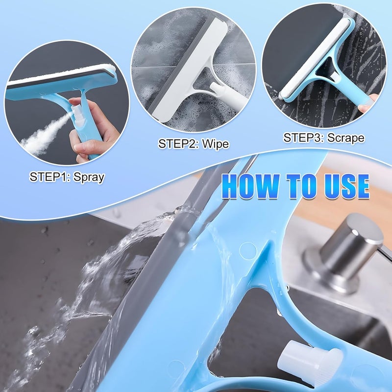 EuftEale 3 in 1 Window Cleaning Scraper,New 3 in 1 Window Cleaner,Squeegee and Scrubber with Spray, for Windows, Walls,Car Windshields, Bathrooms, Kitchens, All-Purpose Window Cleaner Tool (Blue) - Image 4